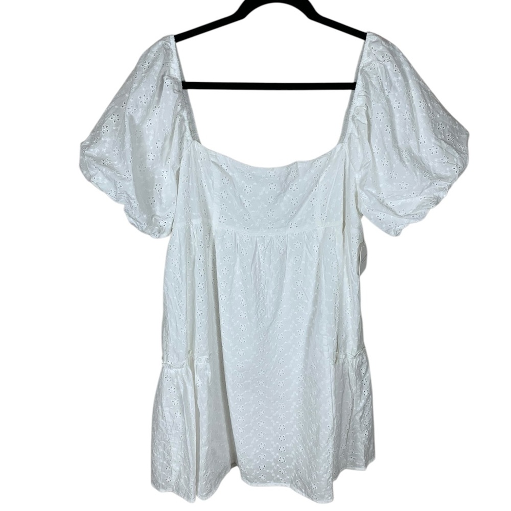 Women's Altar'd State White Eyelet Short Puff Sleeve Square Neck Dress Size XL
